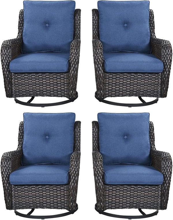 Rilyson Wicker Rocking Chair Swivel Chairs - 4 Piece Rocker Patio Chairs Set Rattan Rocking Chair for Outdoor Porch - Photo 1