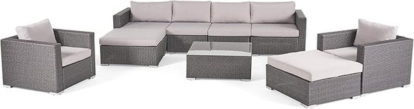 Christopher Knight Home Santa Rosa Outdoor 6-Seater Wicker Sectional with Aluminum Frame and Water Resistant Cushions - Photo 1