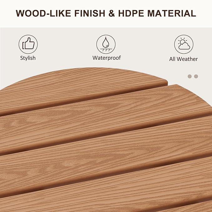 2 Tier Round Outdoor Side Table with Wood-Like Grain, HDPE Adirondack Table Patio Side Table, Weather Resistant End Table for Pool, Patio & Porch, Small Outdoor Table (Teak, Round)