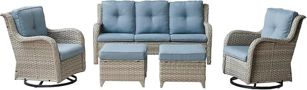 Rilyson Patio Furniture Swivel Chairs Set - 5 Piece Wicker Rattan Outdoor Sectional Conversation Sets with 2 Rocking - Photo 1