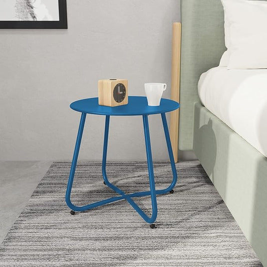 Grand patio Small Round Side Table Outdoor Side Table with Adjustable Feet 18-inch Modern End Accent Table for Patio Porch Peacock Blue