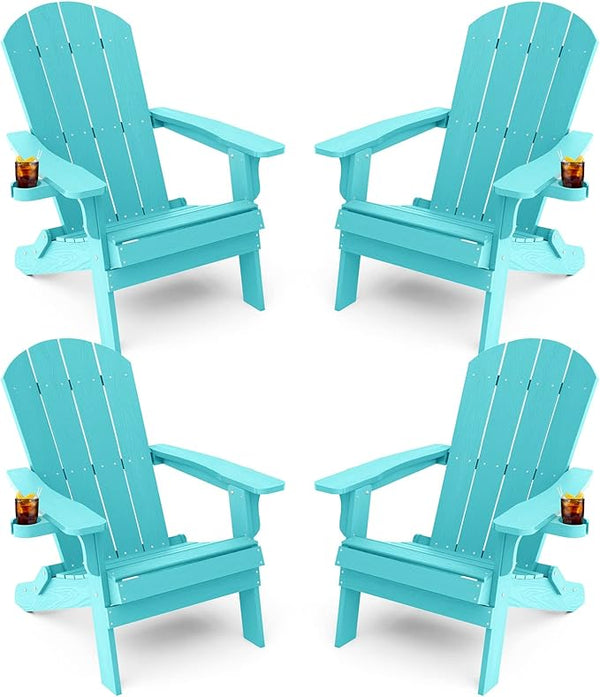 YEFU Adirondack Chair, Foldable Oversized Plastic Adirondack Chair Set of 4 with Cup Holder - Photo 1