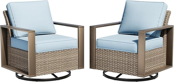 Outdoor Swivel Patio Metal Chairs Set of 2 - Porch Furniture 2 Pieces 360 Degree Glider Rockers Rattan Chairs with - Photo 1