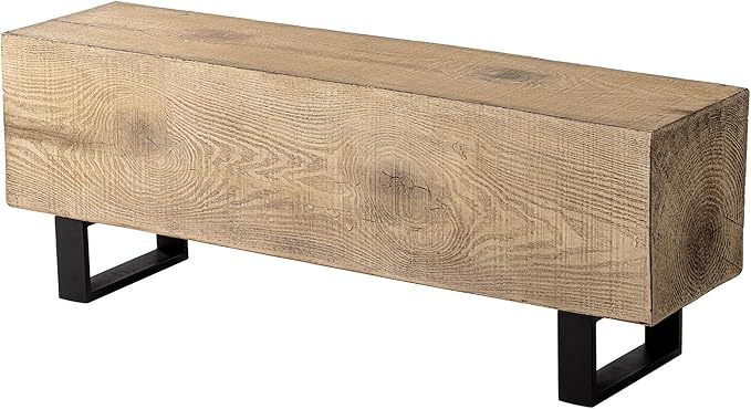 SUNBURY Outdoor Bench Garden Bench Wood 48", Patio Dining Bench for Outdoors, Garden Backless Bench Weatherproof, Anti-Rustic Metal Legs Front Porch Benches for Entryway, Lawn (Light Brown)