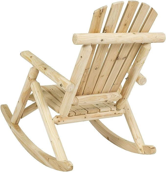 Rocking Chair Log Pine and Fir Wood Patio w/Armrest Porch Lounge Natural
