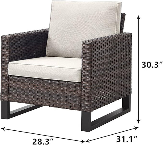 Rilyson Wicker Outdoor Patio Chairs Set of 2-2 Piece Rattan Chairs with Waterproof Wicker,Comfortable Cushions and Sturdy Metal Frame for Outside Porch Deck Backyard(Brown/Beige)