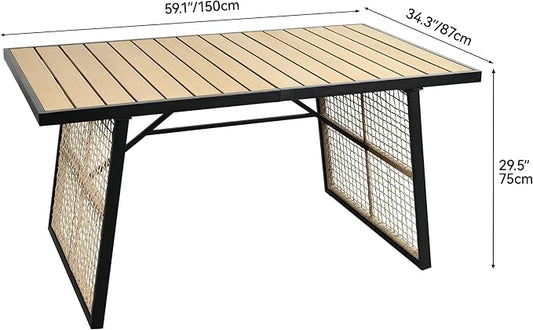 YITAHOME Dining Table 59.1"x34.3" Rectangular Patio Table with Metal Frame & Rattan Mesh All-Weather Outdoor Patio Dining Table for 6 Outdoor Table with Adjustable Feet for Outdoor/Indoor