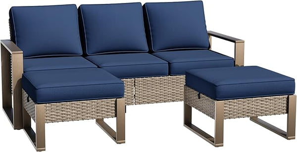 Wicker Patio 75" Sofa Set with Two Ottomans - Photo 1