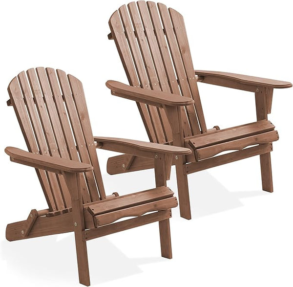 Casafield Folding Adirondack Chair, Set of 2 Cedar Wood Outdoor Fire Pit Lounge Chairs for Patio, Deck, Yard - Photo 1