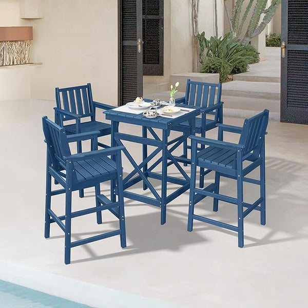 5 Pieces Adirondack Bar Chairs Set, HDPE Patio Bar Height Table and Chairs, Tall Adirondack Outdoor Bar Stools Set - Photo 1