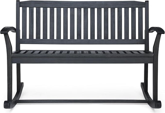 Patio Rocking Loveseat, 2 Person Outdoor Rocker Bench, Acacia Wood Patio Rocking Loveseat with Armrests, Slatted Seat & Backrest, Porch Rocking Bench for Backyard, Garden-156
