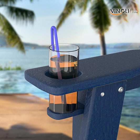 VINGLI Plastic Adirondack Chairs, Folding with Cup Holder, Waterproof HDPE Material, Comfortable 380lb Weight Capacity for Outdoor Pool Patio Lounge Chair Lawn Furniture Firepit (Navy Blue)