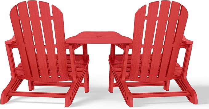 WestinTrends Azura Outdoor HDPE Adirondack Chairs with Connecting Table Tray (Set of 2), Red