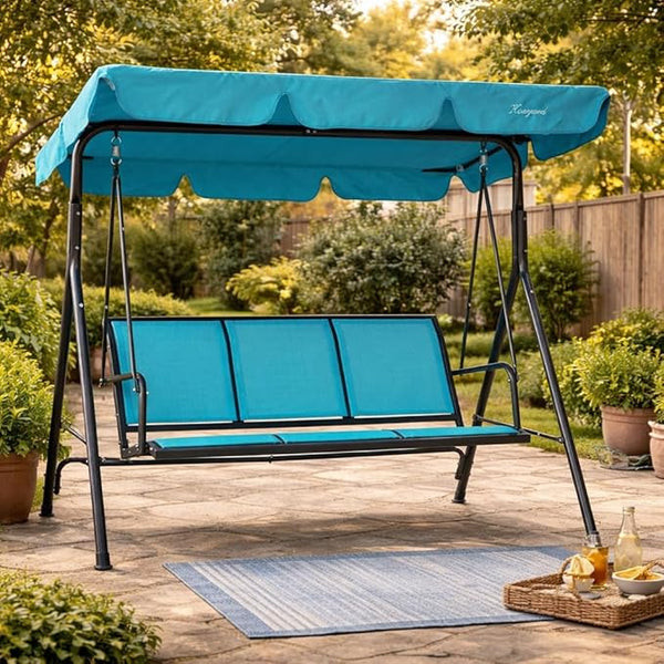 Kozyard 3-Person Outdoor Canopy Porch Swing Chair, Breathable Textilene Armrest Seat, Adjustable Shade - Photo 1