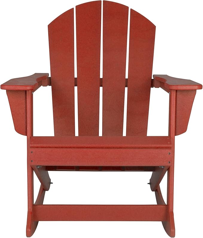WO WESTIN OUTDOOR HDPE Laguna Outdoor Rocking Poly Adirondack Chair, Red