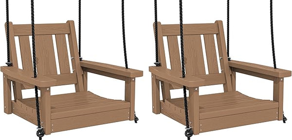 SERWALL HDPE Single Porch Swing Set of 2, Heavy Duty Single Person Swing Chair with 2 Polypropylene Hanging Ropes - Photo 1