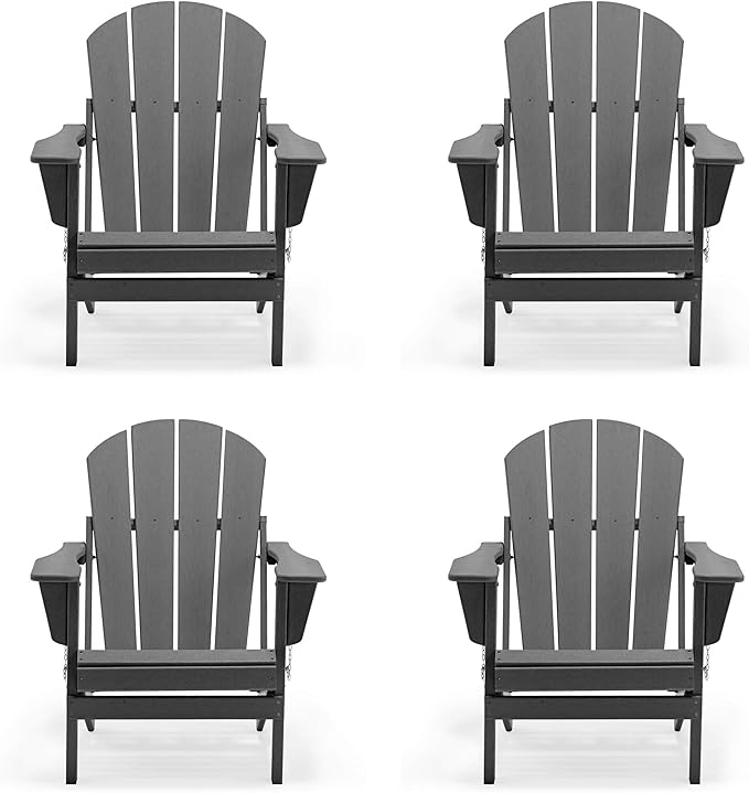 WO WESTIN OUTDOOR HDPE Laguna Outdoor Folding Poly Adirondack Chair (Set of 4), Gray