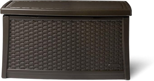 Suncast 30 Gallon Resin Outdoor Patio End Table Storage Box, Java, Made in the USA