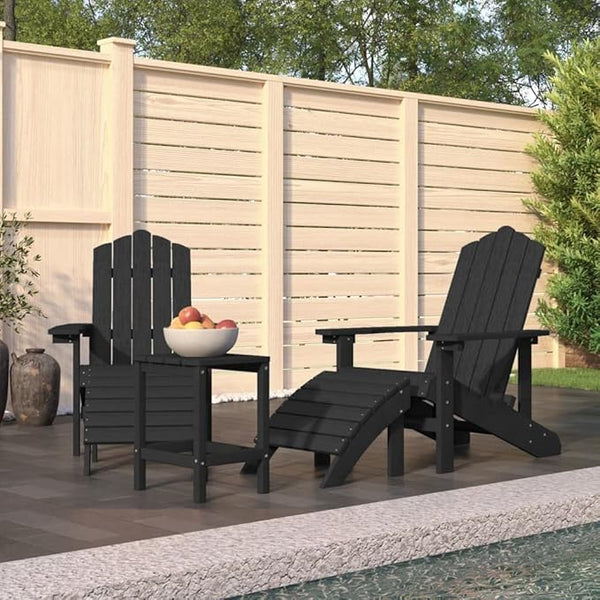 Adirondack Chairs Set with Footstool and Table HDPE Anthracite Outdoor Patio Furniture for Garden Terrace Relaxation - Photo 1