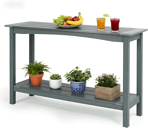 Outdoor Console Table, All-Weather 2-Tier Patio Console Table, Outside Plant Stand Table, Low Maintenance - Photo 1