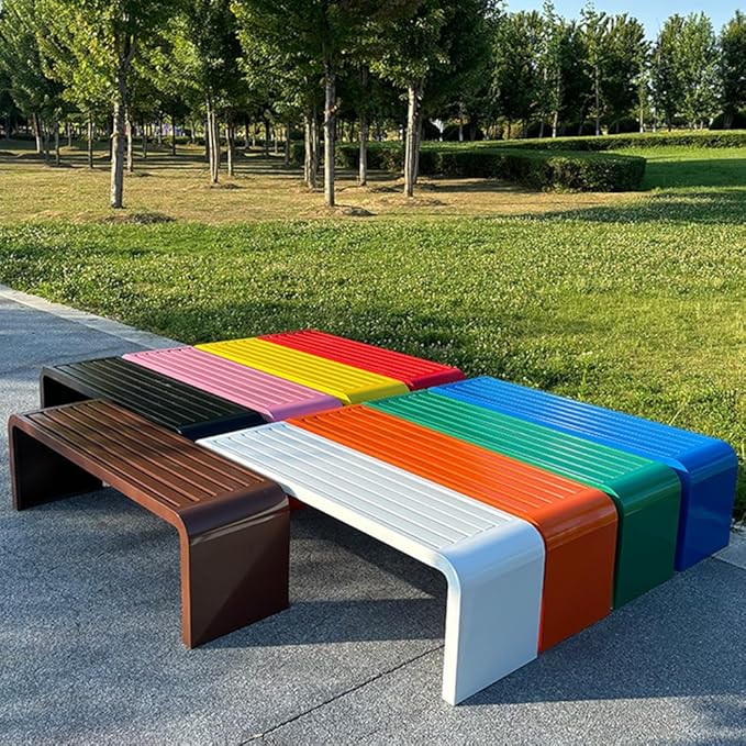 LITFAD Outdoor Indoor Bench Art Deco Alloy Picnic Bench Modern Multicolor Park Bench Waterproof Metal Garden Bench for Patio, Lawn, Yard, Porch, Red, 59" L x 16" W x 18" H