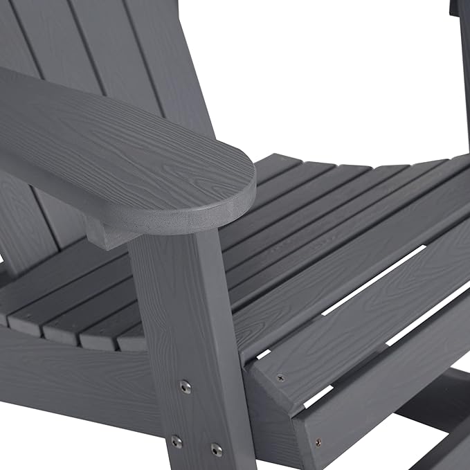 EMMA + OLIVER Marcy All Weather Rocking Chair - Set of 2 - Gray Poly Resin - Classic Adirondack Design - UV Resistant Coating - Stainless Steel Hardware