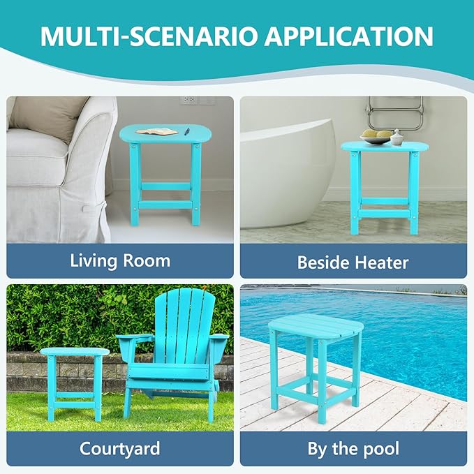 Plawdlik Hdpe Outdoor Adirondack Side Table, Wooden Textured, Set for Patio, Garden, Porch, Pool Composite Patio, Backyard, Bathroom and Indoor, Maintenance & Weather Resistant(Aruba Blue)
