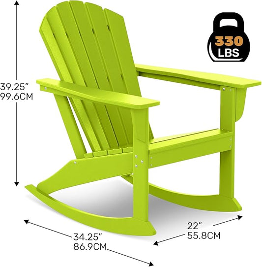 Costaelm Outdoor Adirondack Chair, All Weather Resistant Lawn Chairs Balcony Chair and Fire Pit Chairs, Deck Chairs Outdoor Porch Rocking Chair High Back HDPE Poly Lumber, Lime