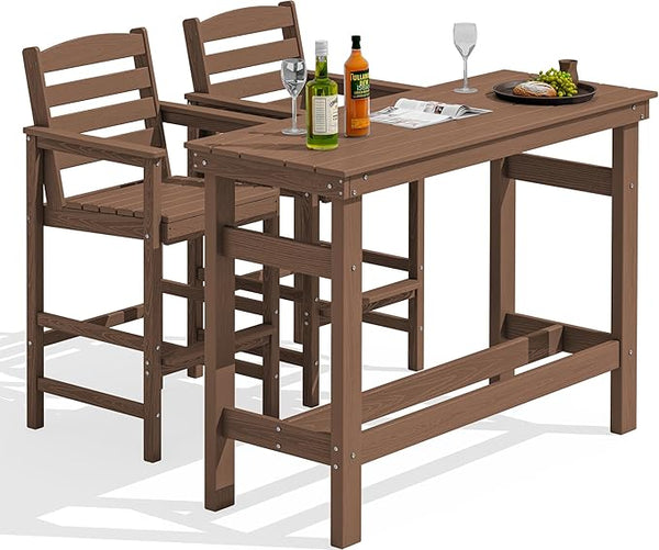 SERWALL Outdoor Bar Set - 2 Adirondack Bar Chairs & Bar Height Table with 1.6" Umbrella Hole - Photo 1