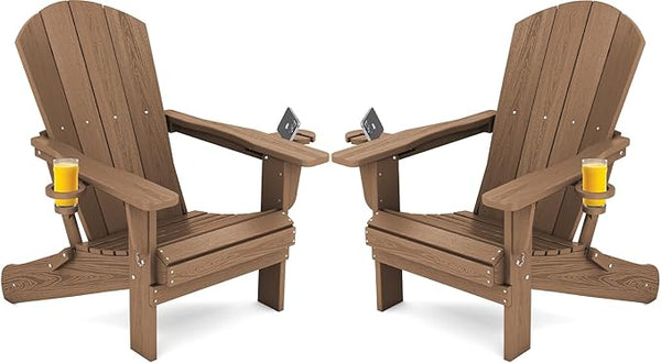 SERWALL Adirondack Chair with Cup Holders - Composite Adirondack Chairs Set of 2 HDPE Outdoor Chairs All Weather Use - Photo 1