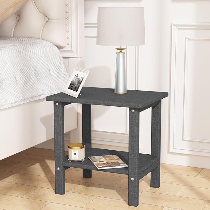 Outdoor Side Table, Weather-Resistant Patio Side Table for Backyard, Pool & Porch, Double Adirondack Durable & Stylish Patio End Table,Grey