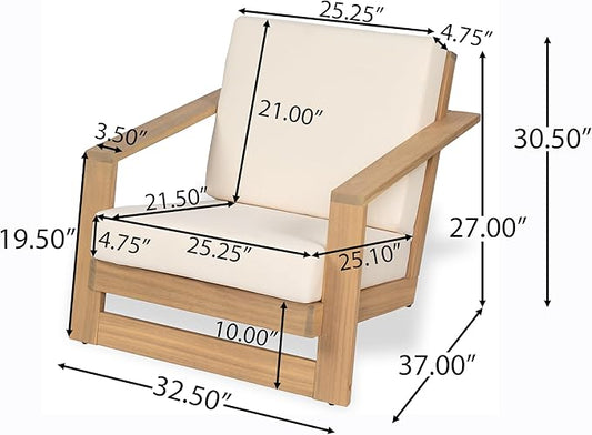 Christopher Knight Home Fayah Acacia Wood Lounge Chair Outdoor, Wooden Patio Armchair for Lounging, Patio Furniture Single Sofa Chair, Garden/Poolside Comfy Reading Chair with Cushion,Light Teak+Beige