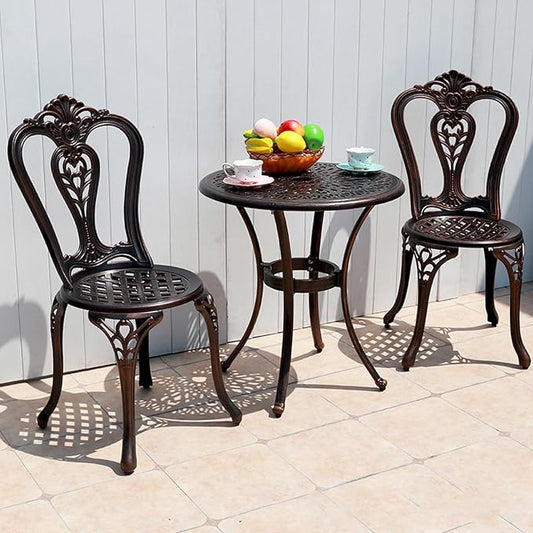 Outdoor Dining Chair Cast Aluminum Patio Chairs Set of 2 All-Weather Patio Dining Chair with Adjustable Feet for Backyard Garden (Crown Chair)