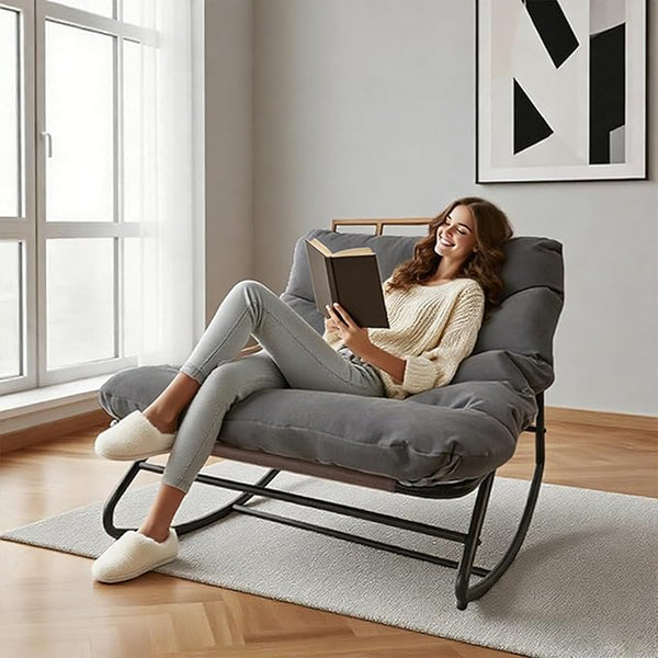 Oversized Papasan Rocking Chair with Cushion, 300 lbs Weight Capacity, Comfortable Indoor Outdoor Lounge Chair for Patio - Photo 1