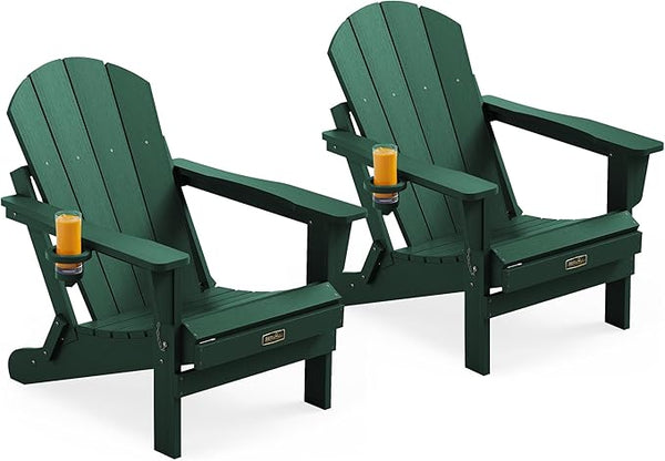 SERWALL Foldable Adirondack Chair Set of 2 for Patio Garden All Weather Adirondack Chairs with Cup Holder Outdoors Fire - Photo 1