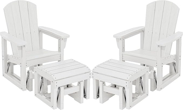 SERWALL Outdoor Glider Chair Set of 2 with Ottoman, HDPE Wood-Like Patio Glider Set All-Weather Porch Glider for Outside - Photo 1