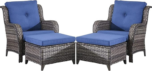 Belord Wicker Furniture 4 Pieces Outdoor Patio Furniture Set Patio Chairs with Ottomans Conversation Set for Porch Garden Deck Balcony Poolside