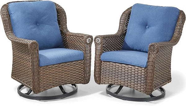 Patio Chairs Outdoor Swivel Glider - Set of 2 High Back Outside Brown Wicker Rattan Rocking Chair with Thick Cushion - Photo 1