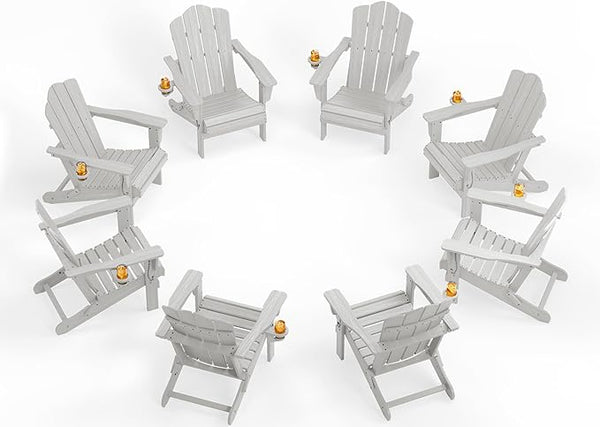 KINGYES Folding Adirondack Chair Set of 8, HDPE All-Weather Patio Chairs with Cup Holder - Photo 1