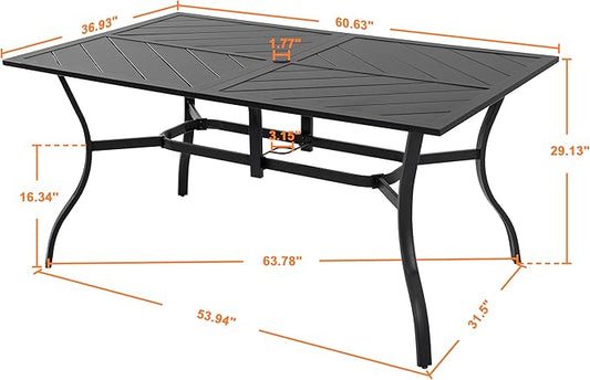 NUU GARDEN 6-Person Outdoor Dining Table, All Weather Patio Table with Umbrella Hole, Backyard Bistro Table, Black, 61x37x29 inches, 150 LBS Load Capacity