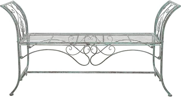 SAFAVIEH Outdoor Collection Adina Victorian Antique Dark Green Wrought Iron 51-inch Wide Garden Bench
