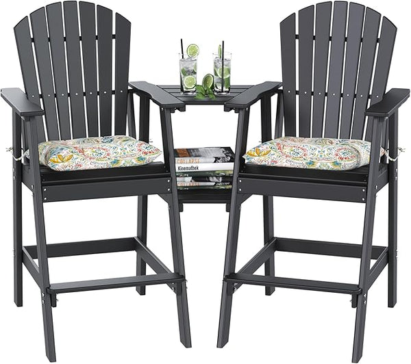 Sundale Outdoor Tall Adirondack Chairs Set of 2 with Table, Patio HDPE Bar Set, 3 PCS Counter Height Dining Bistro Set - Photo 1