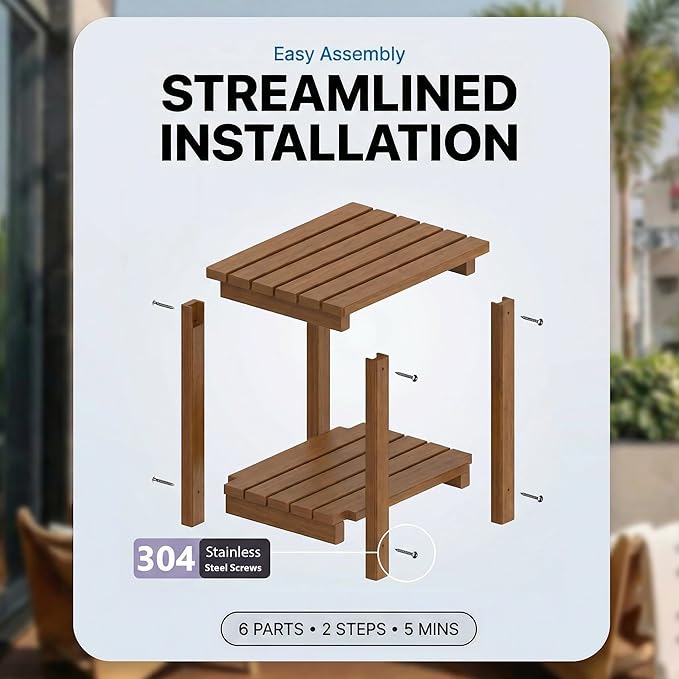 PASAMIC 2-Tier Adirondack Square Outdoor Side Table, HDPE Small Outdoor Table, Patio End Table for Patio, Pool, Backyard, Weather-Resistant (Brown)