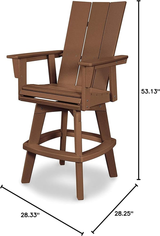 POLYWOOD® Modern Curveback Adirondack Swivel Bar Chair in Teak