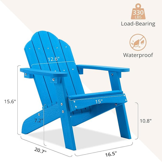 LUE BONA Kids Blue HDPS Adirondack Chair, Weather Resistant, Low Maintenance, Easy to Assemble, for Fire Pit, Balcony, Backyard
