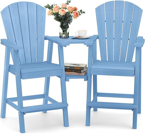 Ciokea Tall Adirondack Chairs Set of 2, HDPE Outdoor Adirondack Bar Stools with Double Connecting Tray - Photo 1