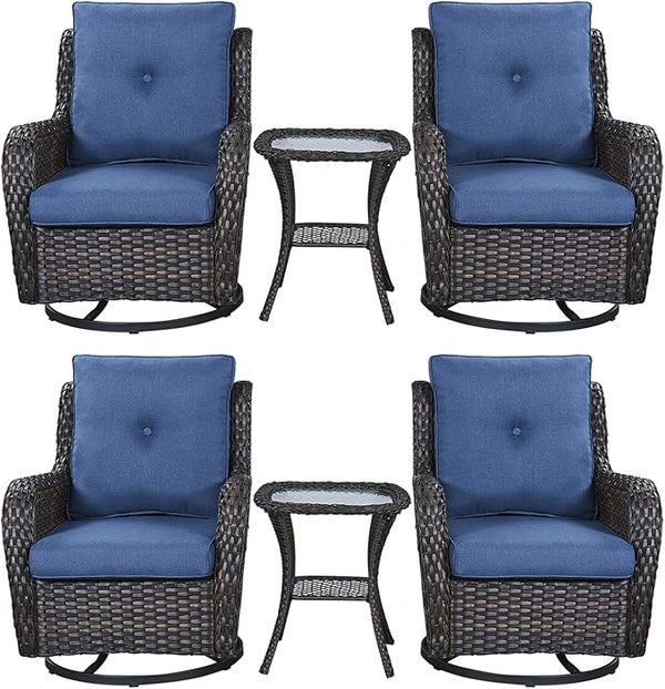 Rilyson Wicker Rocking Chair Swivel Chairs – 6 Piece Rocker Patio Furniture Set Rattan Rocking Bistro Sets with Glass - Photo 1