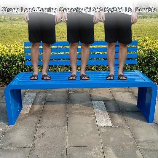Outdoor Metal Garden Bench, 660lb Capacity, Stylish Patio Seating for Entryway, Yard, Park, Durable Blue Finish, 71in Long, Perfect for Outdoor Spaces