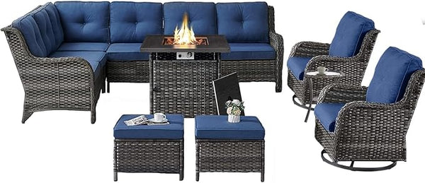Belord Patio Furniture Set with Fire Pit Table, 8 Piece Wicker Outdoor Furniture Set - Photo 1