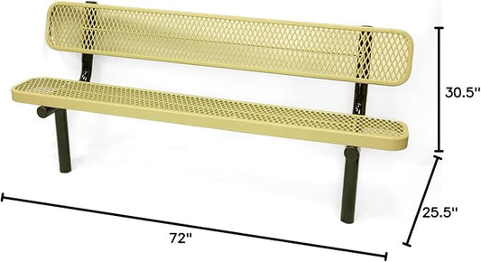 COATEDOUTDOORFURNITURE Coated Outdoor Furniture Heavy-Duty Outdoor Bench Thermoplastic Coated, Expanded Metal, Commercial-Grade Seating, Made in America (Inground with Back, 6 Ft, Textured Sandstone)
